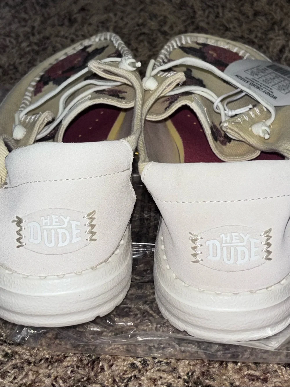 Hey Dude Women Wendy Cross Stitch Canvas Loafer Wood Ash Multi Shoes Size 10 New